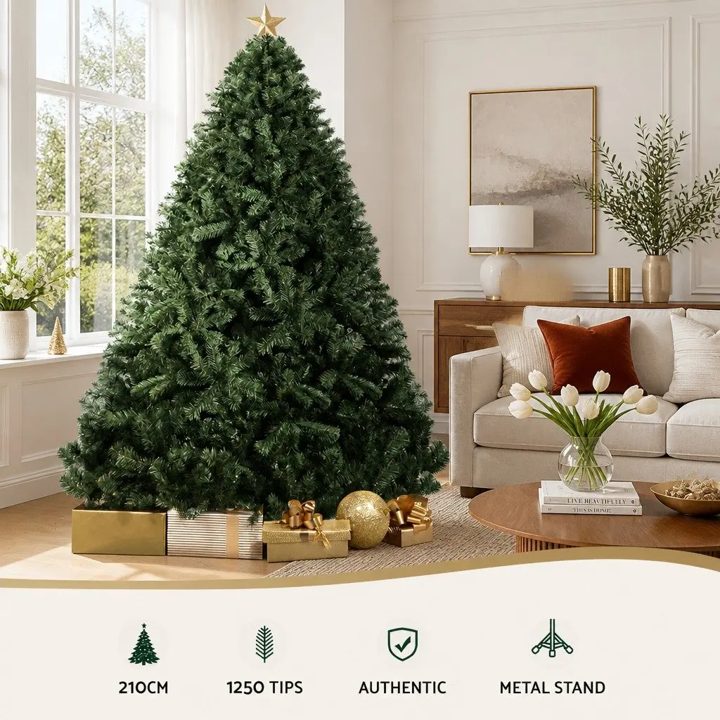 Christmas Tree Green 7FT PVC Tips Metal Stand Easy Assembly