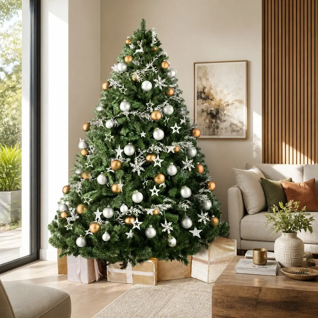 Christmas Tree Green 7FT PVC Tips Metal Stand Easy Assembly
