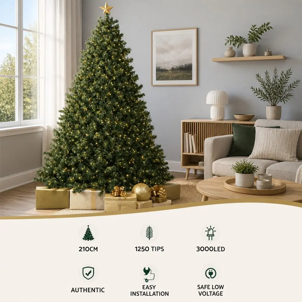 Outdoor Christmas Tree Green 7FT Prelit with 3000 Warm White LED Lights and 8 Lighting Modes