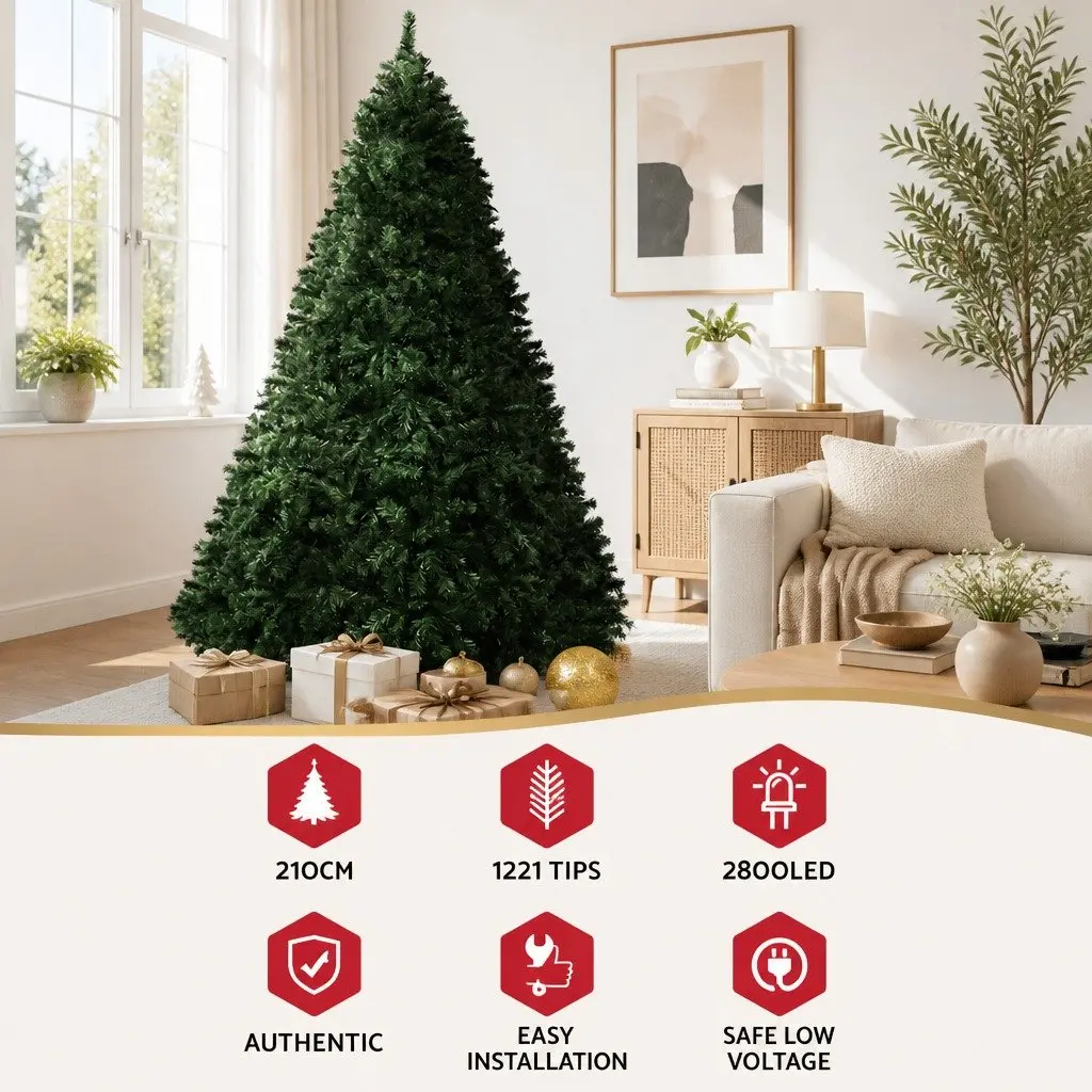 Pre-Lit Christmas Tree Green 2.1m 2800 LED Lights 8 Modes