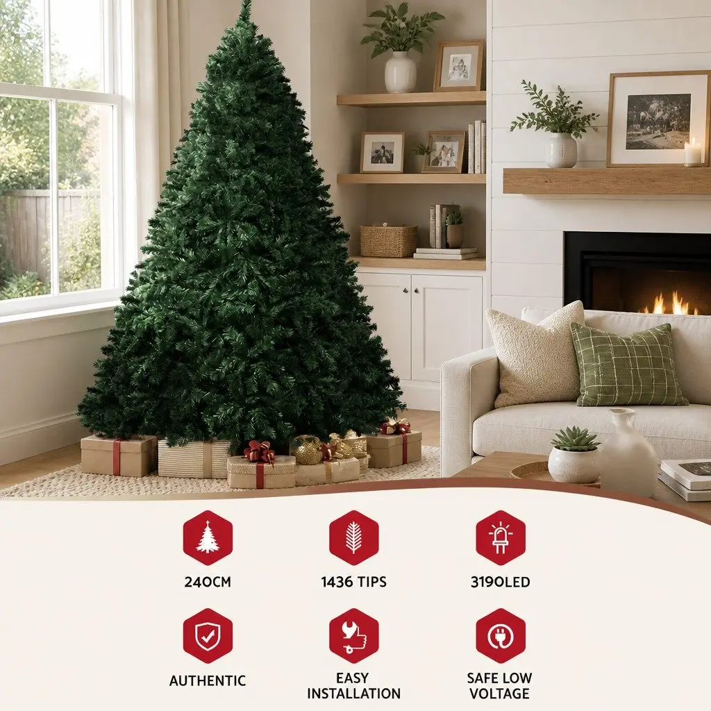 Christmas Tree Green 2.4M Pre-Lit 8FT Multi Colour LED 8 Light Mode