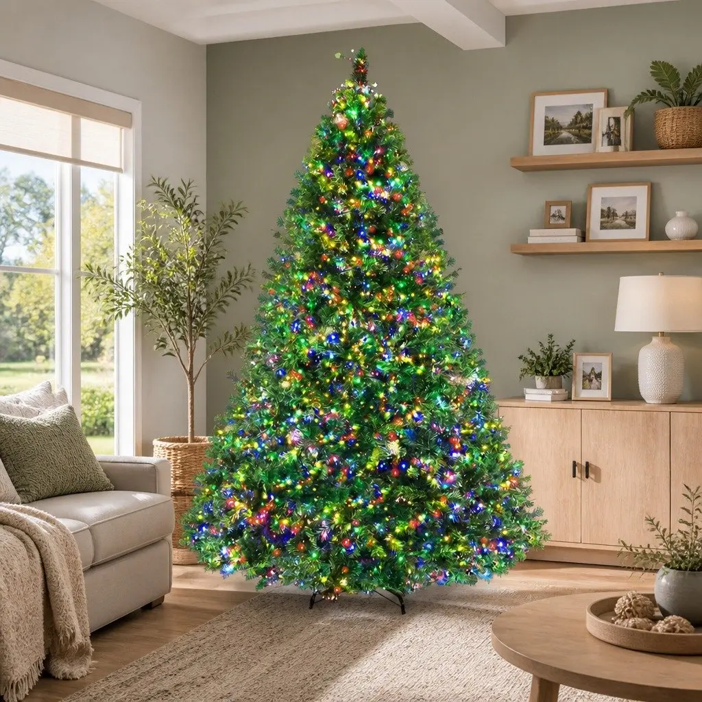 Christmas Tree Green 2.4M Pre-Lit 8FT Multi Colour LED 8 Light Mode