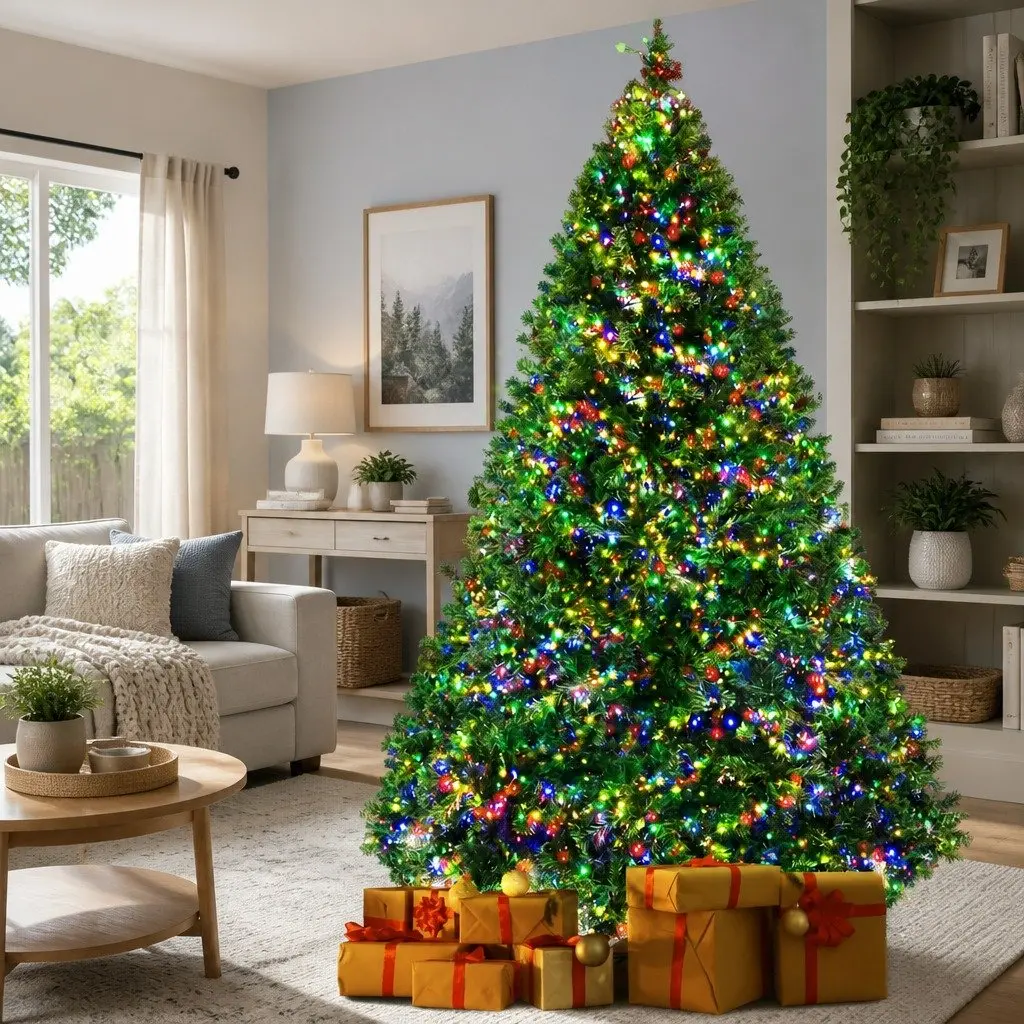 Christmas Tree Green 2.4M Pre-Lit 8FT Multi Colour LED 8 Light Mode