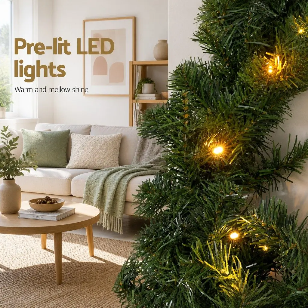 Christmas Garland Green 10M Prelit with 160 Warm LED Lights 700 Tips