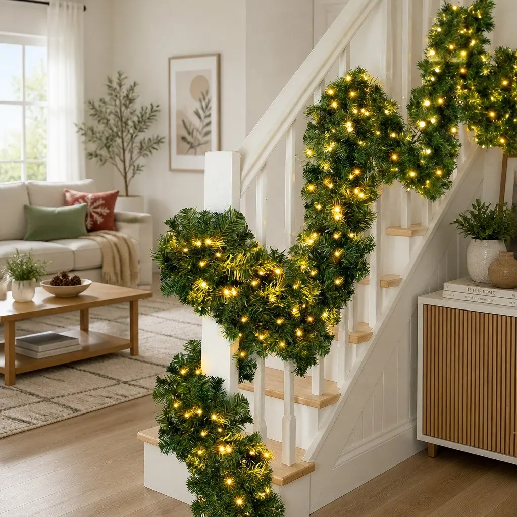 Christmas Garland Green 10M Prelit with 160 Warm LED Lights 700 Tips