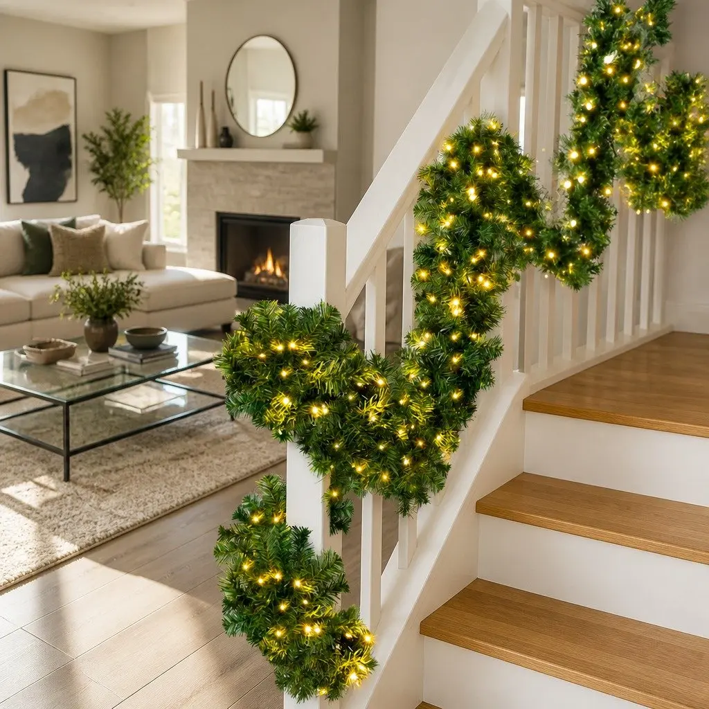 Christmas Garland Green 20M Prelit with 300 Warm LED Lights 1400 Tips