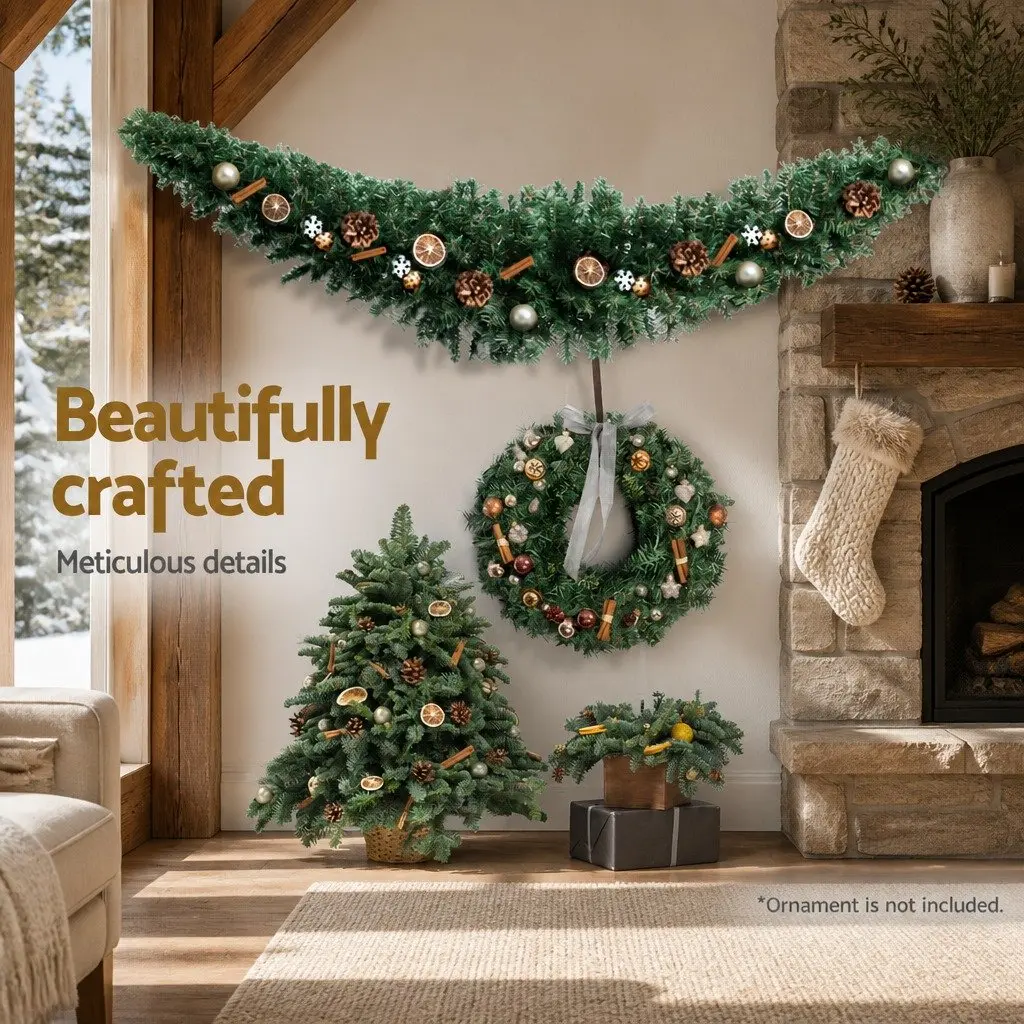 Christmas Garland 2.1m Green Pre-lit Decoration for Indoor Outdoor Use Mantel Staircase Doorway