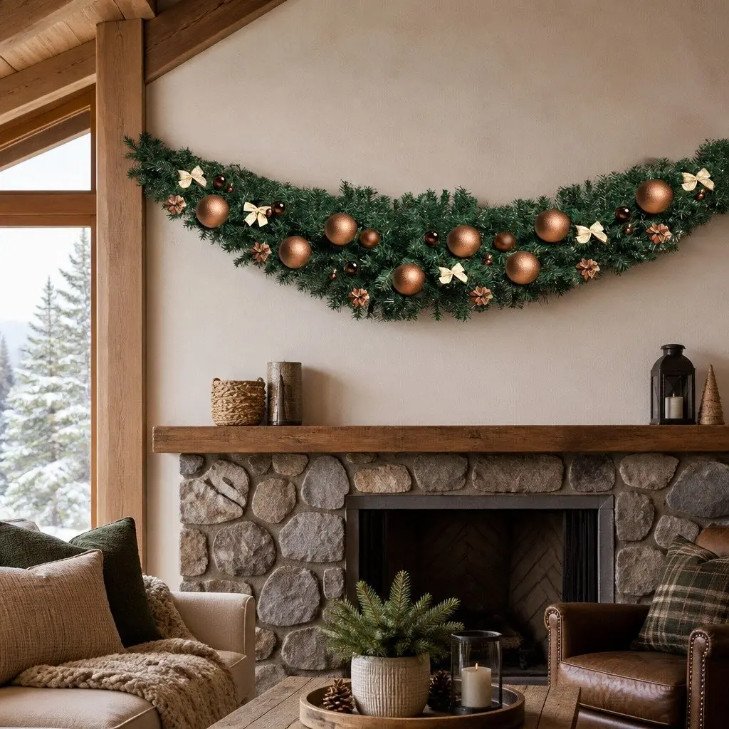 Christmas Garland 2.1m Green Pre-lit Decoration for Indoor Outdoor Use Mantel Staircase Doorway