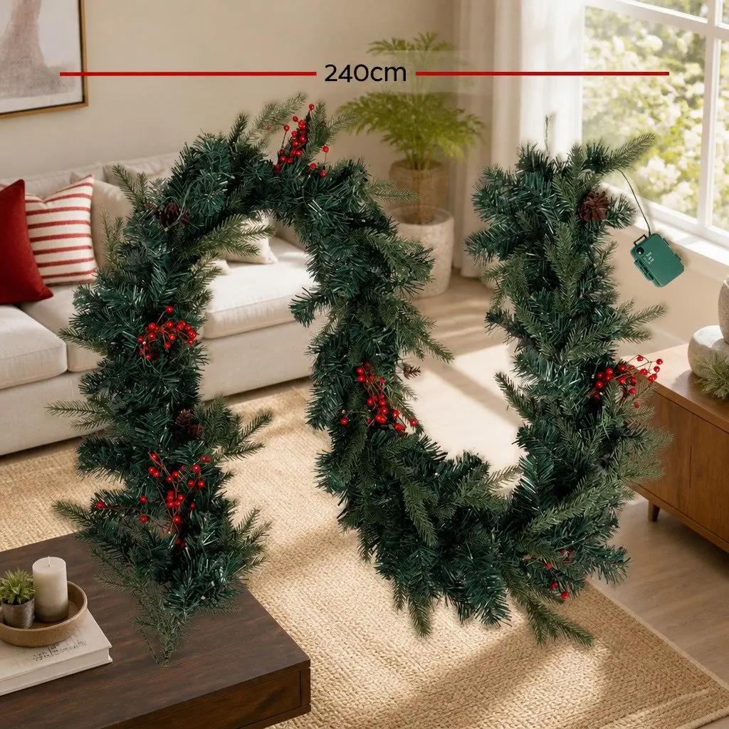 Christmas Garland Warm White 2.4m Pre-lit LED Lights Indoor Outdoor