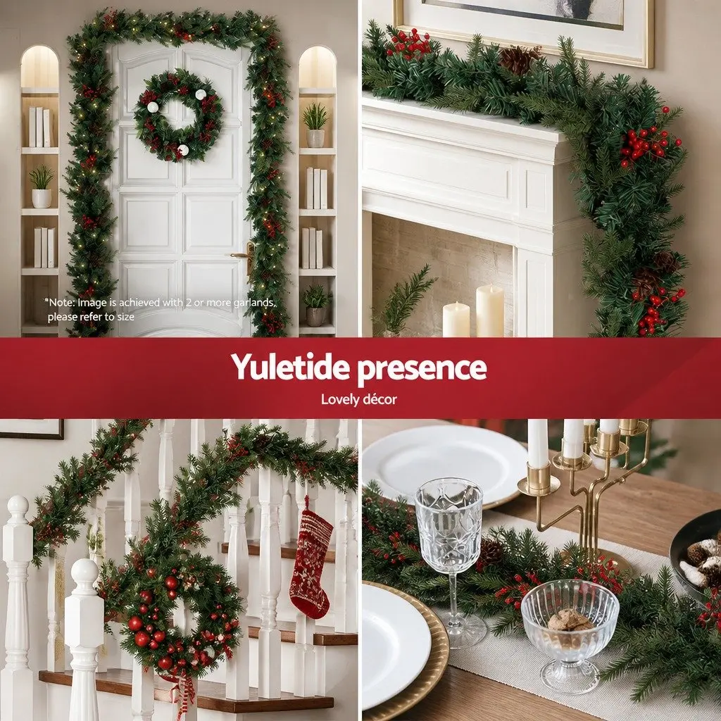Christmas Garland Warm White 2.4m Pre-lit LED Lights Indoor Outdoor