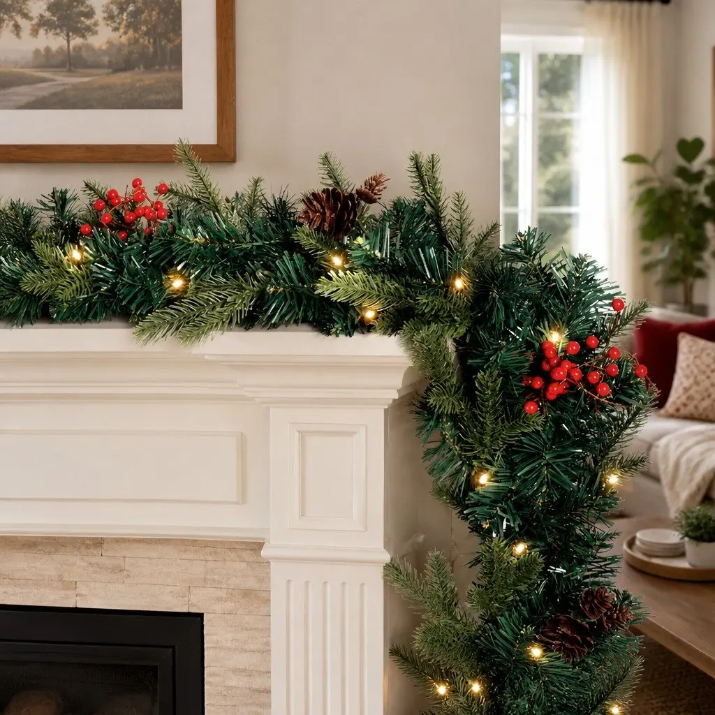 Christmas Garland Warm White 2.4m Pre-lit LED Lights Indoor Outdoor