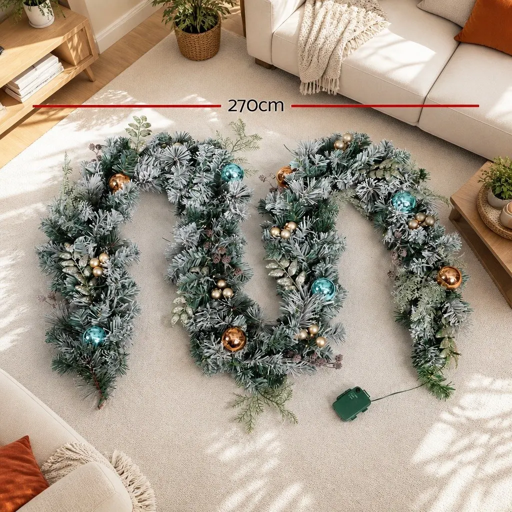 Christmas Garland Snow Frosted 2.7m Pre-lit LED Lights Indoor Outdoor Decoration