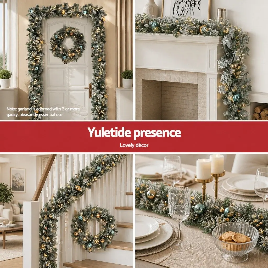 Christmas Garland Snow Frosted 2.7m Pre-lit LED Lights Indoor Outdoor Decoration