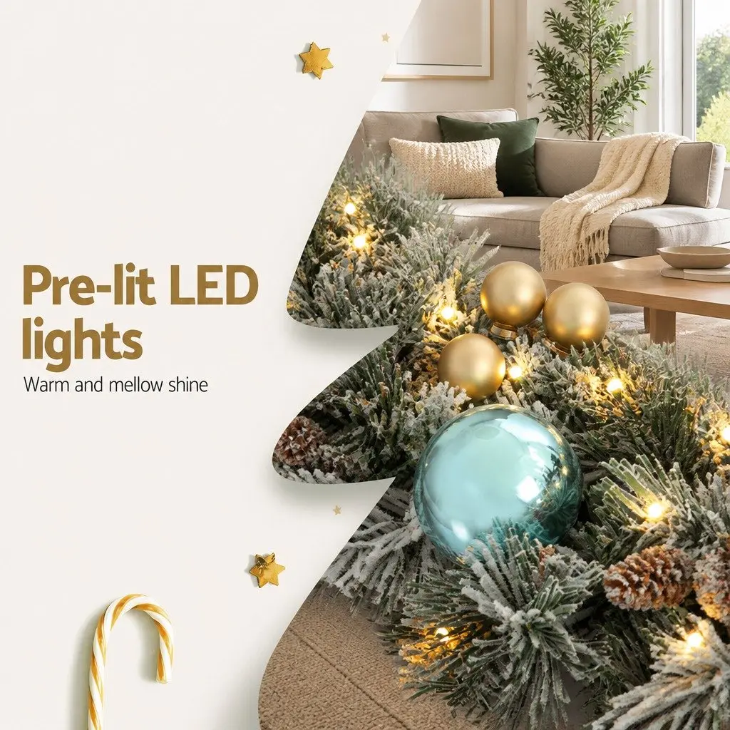 Christmas Garland Snow Frosted 2.7m Pre-lit LED Lights Indoor Outdoor Decoration
