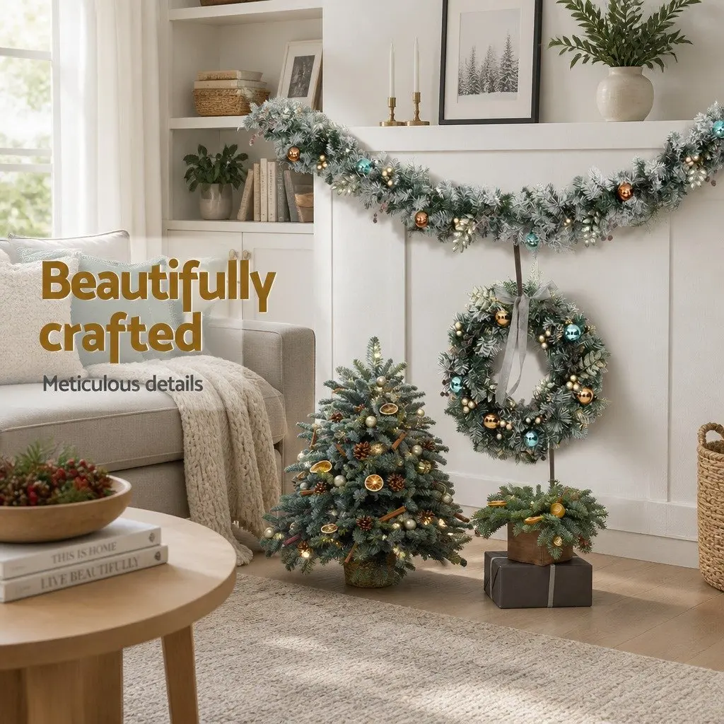 Christmas Garland Snow Frosted 2.7m Pre-lit LED Lights Indoor Outdoor Decoration