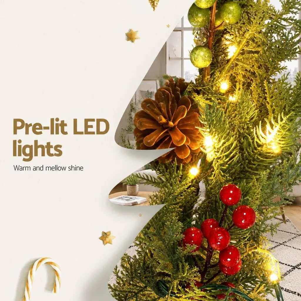 Pre-lit Christmas Garland Green 3 Metre Warm White LED Lights Pine Cones Berries Indoor Outdoor