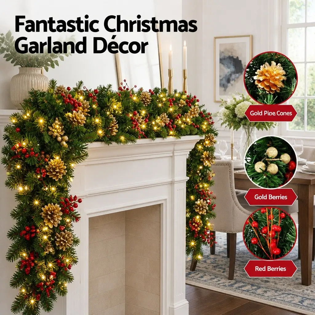1.8M Pre-lit LED Christmas Garland for Easy Holiday Cheer