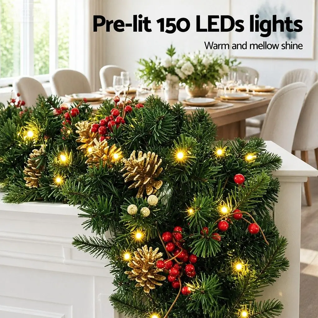 1.8M Pre-lit LED Christmas Garland for Easy Holiday Cheer