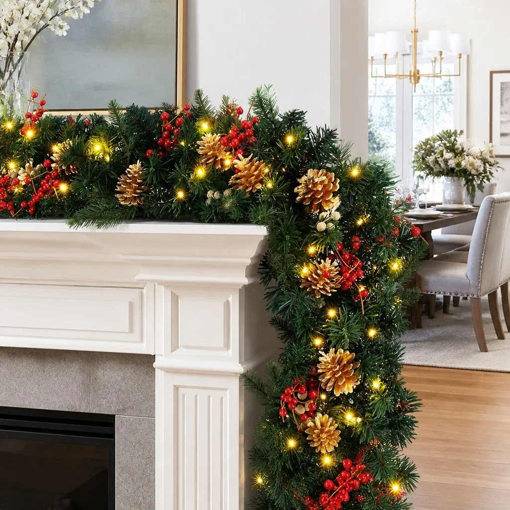 1.8M Pre-lit LED Christmas Garland for Easy Holiday Cheer