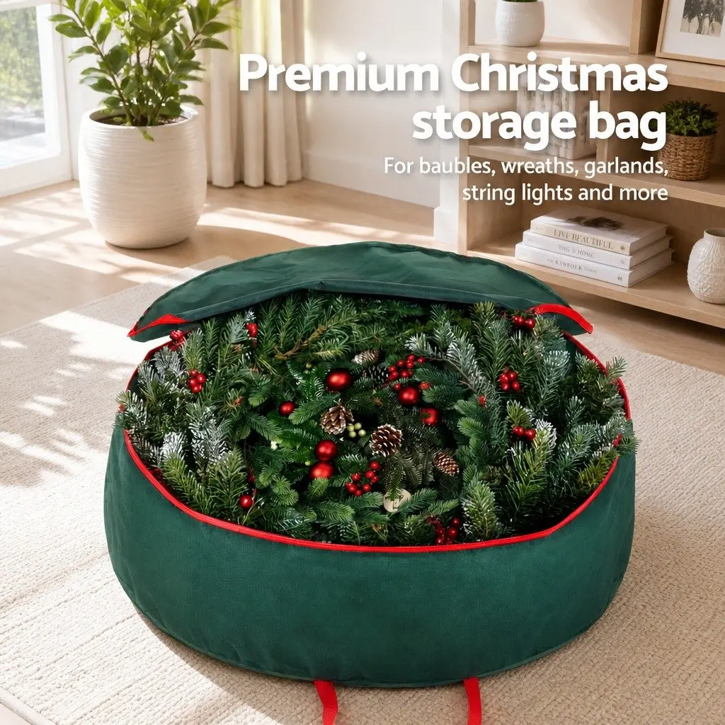 Christmas Garland Wreath Storage Bag Green 90cm Spacious Capacity Dual Zipper Closure