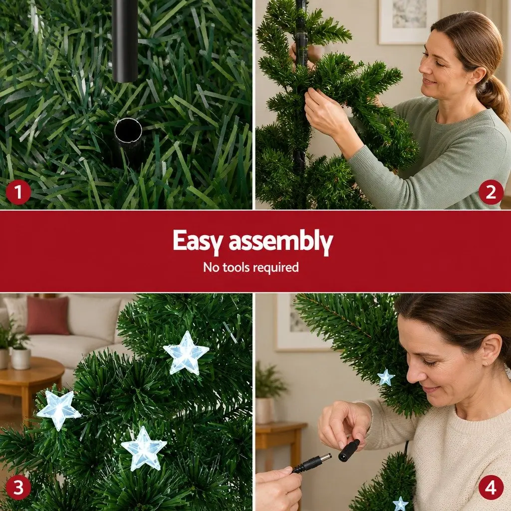 Optic Fibre Christmas Tree Multi Colour 1.2m Pre-Lit LED with Star Topper and Optic Stars