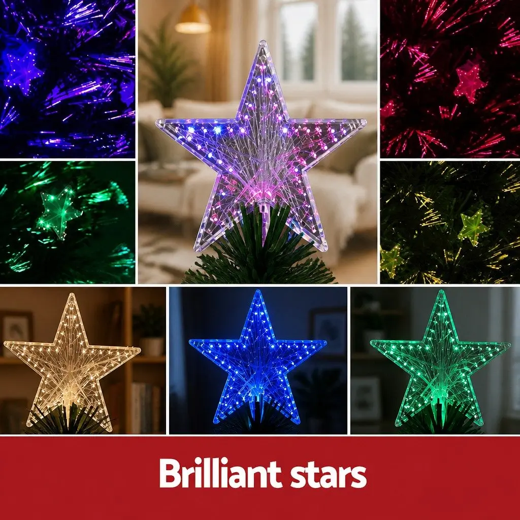 Optic Fibre Christmas Tree Multi Colour 1.2m Pre-Lit LED with Star Topper and Optic Stars