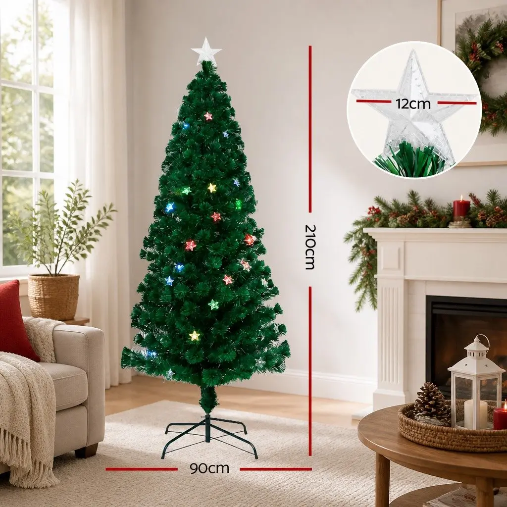 Optic Fibre Christmas Tree Green 7FT Pre-Lit Multi Colour LED Home Decor