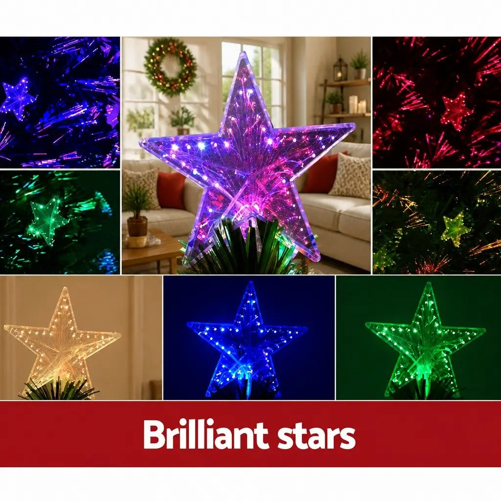 Optic Fibre Christmas Tree Green 7FT Pre-Lit Multi Colour LED Home Decor