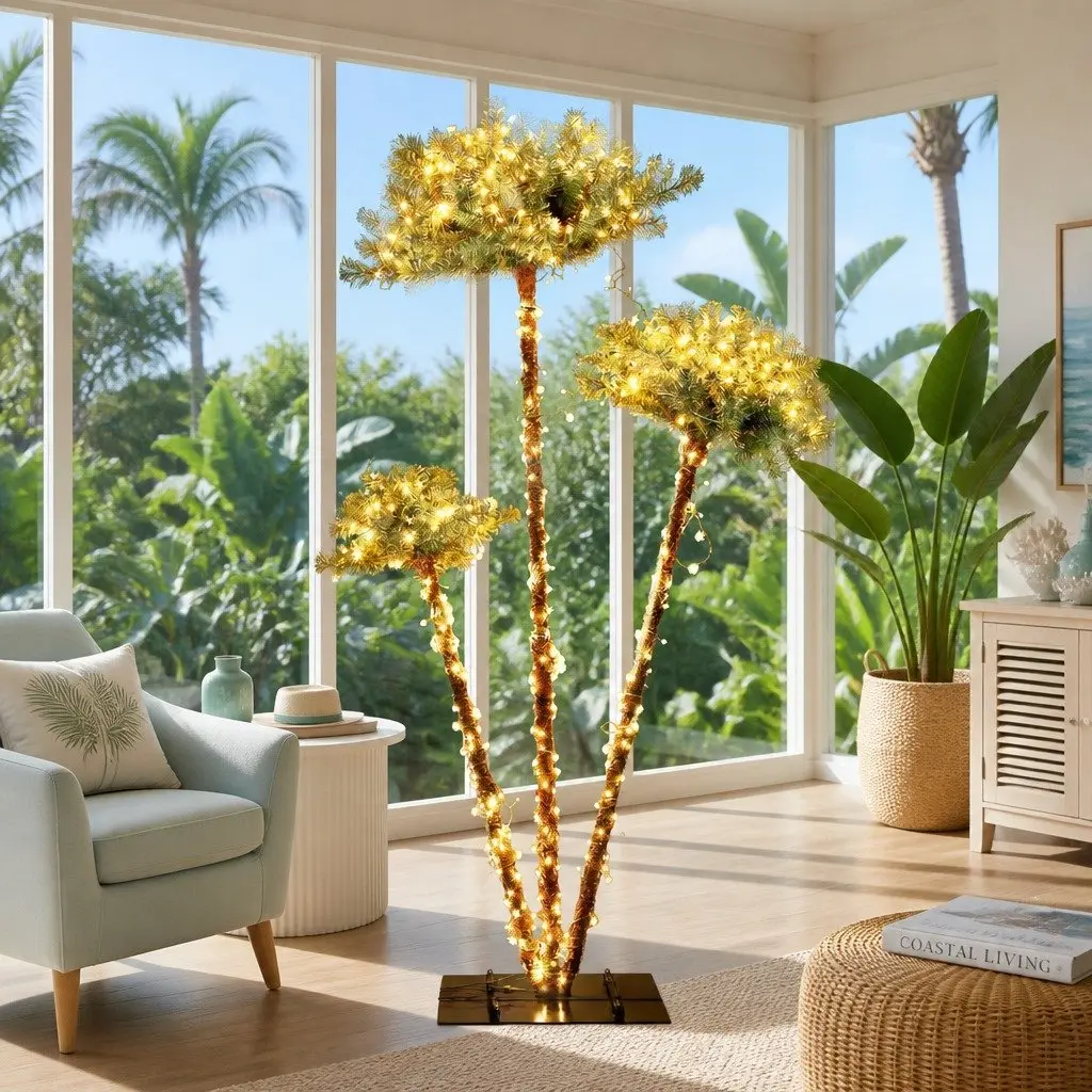 LED Christmas Palm Tree Green 3-in-1 1.2M 1.5M 1.8M Warm LED Light Indoor Outdoor Decor