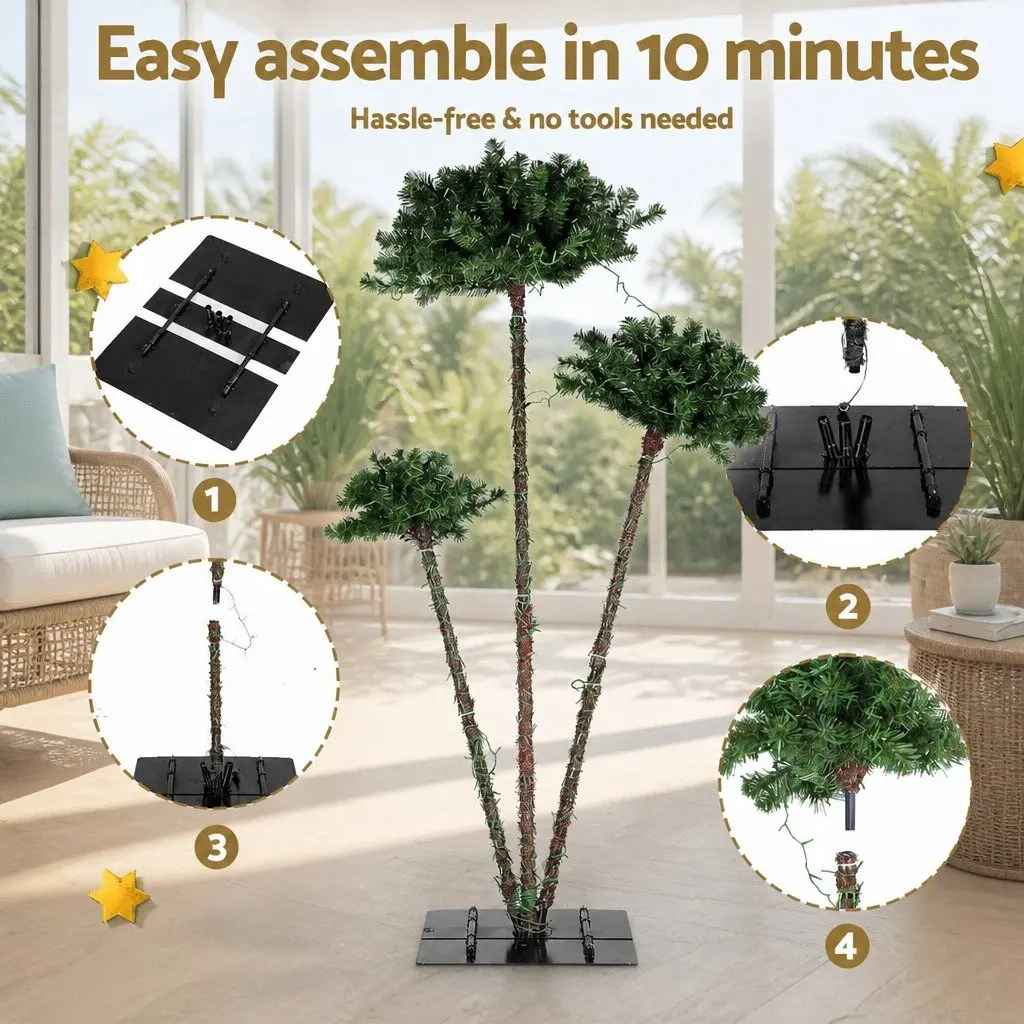 LED Christmas Palm Tree Green 3-in-1 1.2M 1.5M 1.8M Warm LED Light Indoor Outdoor Decor