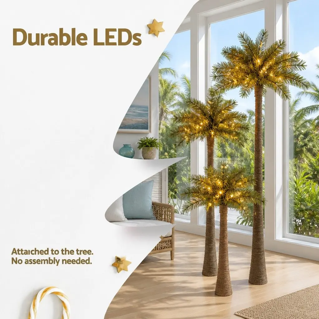 LED Christmas Palm Tree Green 3-in-1 1.2M 1.5M 1.8M Warm LED Light Indoor Outdoor Decor