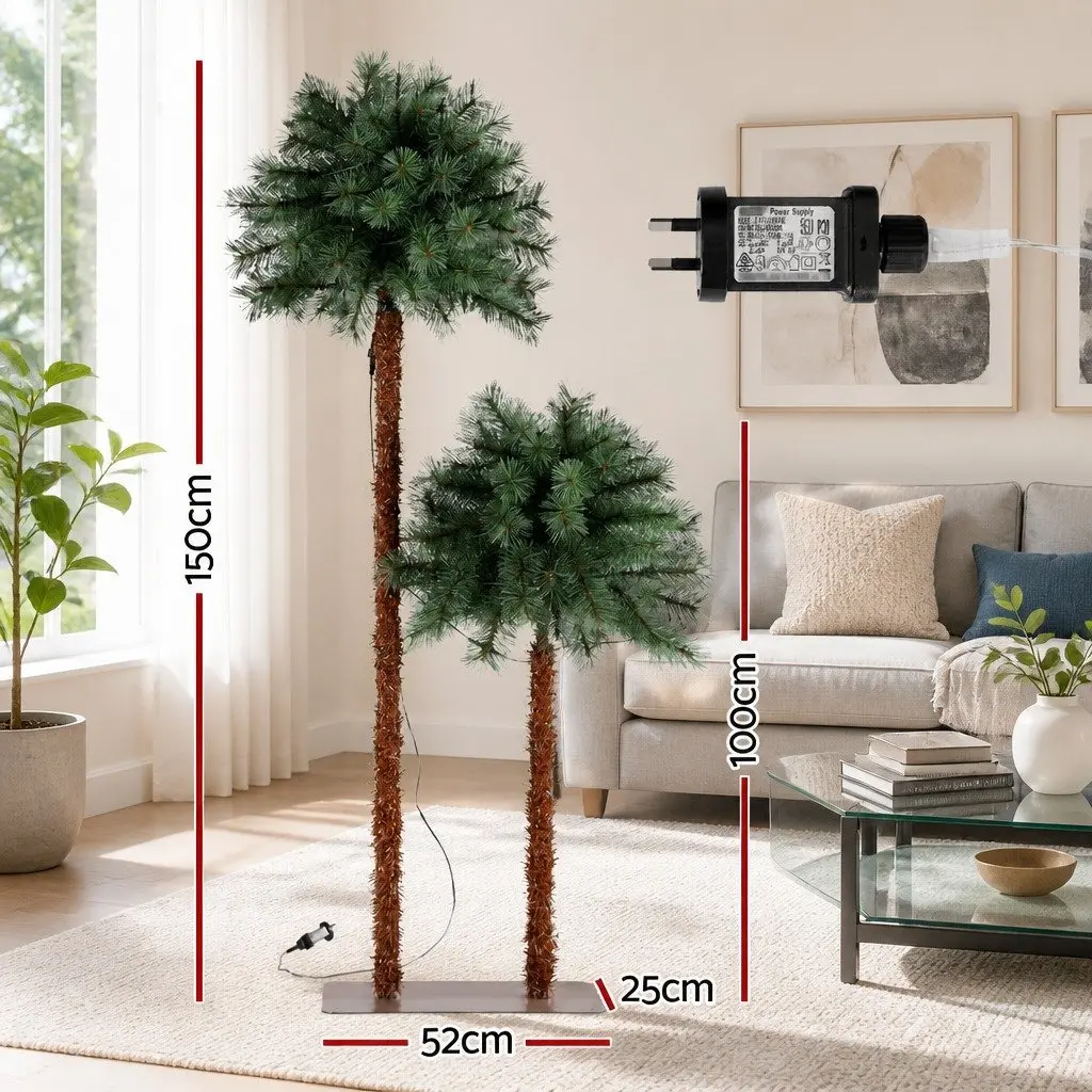 Christmas Palm Tree 1.5m+1m LED Warm Light Xmas Decorations Indoor Outdoor Party