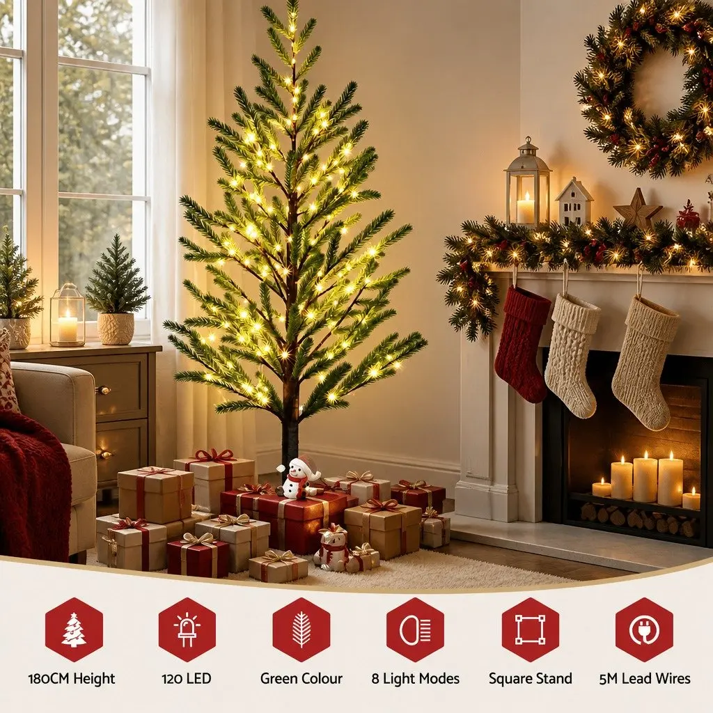Pre-lit LED Christmas Tree Green 1.8M 8 Light Modes
