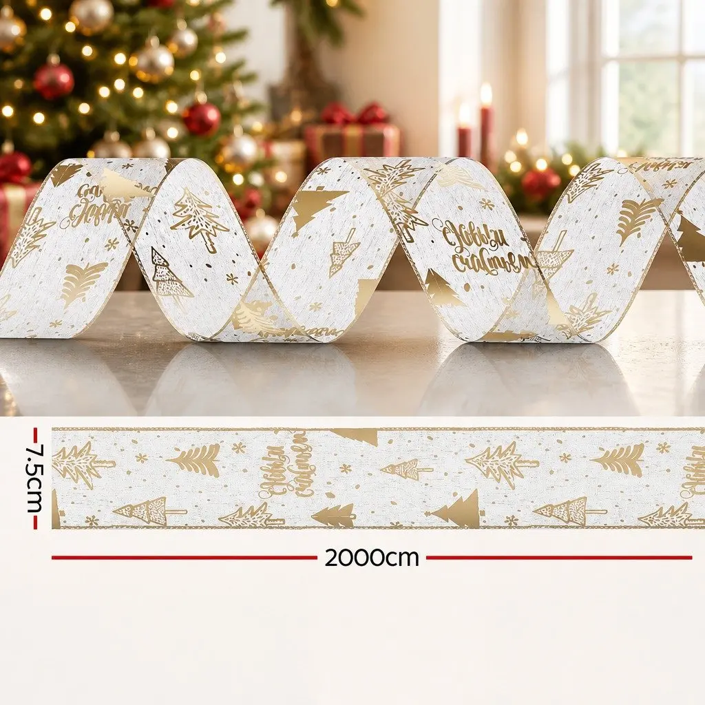 Christmas Tree Ribbon Gold 20M Decorative Roll Xmas Tree Pattern
