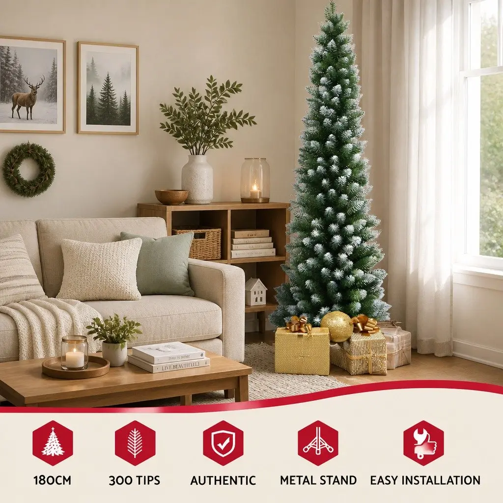 Christmas Tree 1.8m Green Snowy Xmas Decoration 300 Tips PVC Branches Holiday