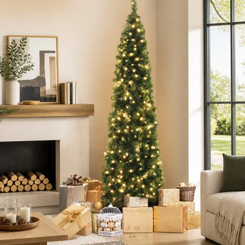 Pre-lit Half Corner Christmas Tree Green 2.1M 250 Warm White LED Bulbs 430 Tips