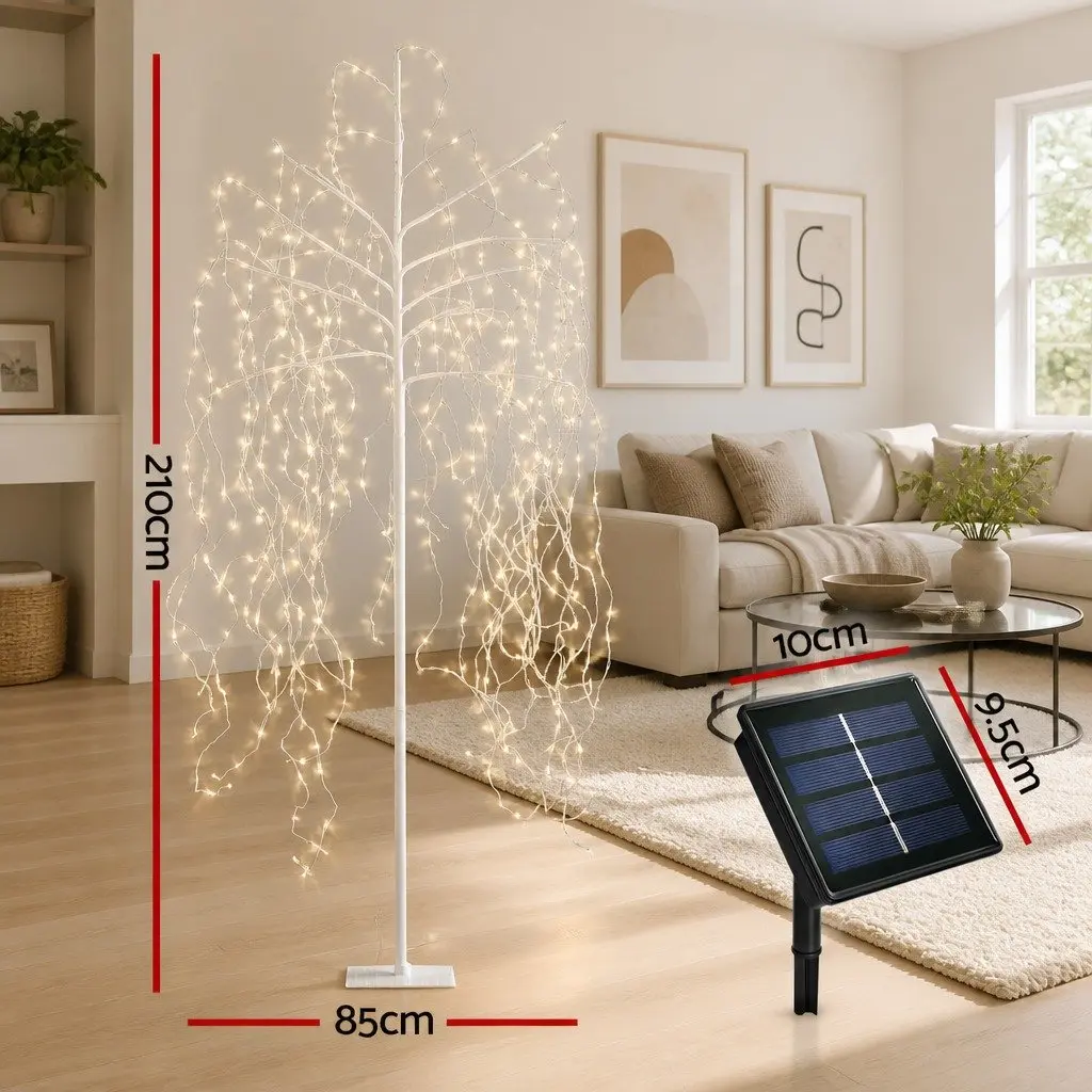 LED Christmas Tree Warm White 7ft Solar Powered Outdoor Indoor Decoration 600 Lights