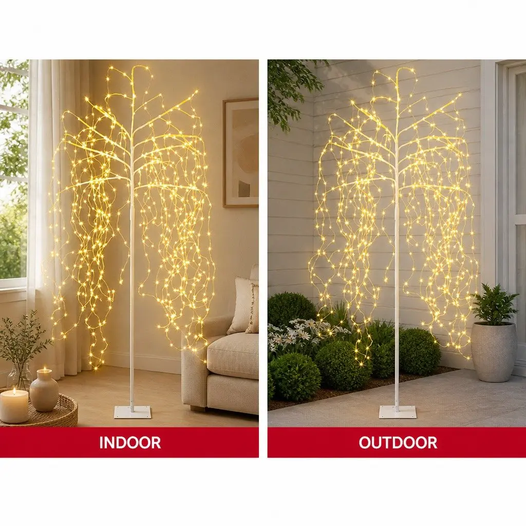 LED Christmas Tree Warm White 7ft Solar Powered Outdoor Indoor Decoration 600 Lights