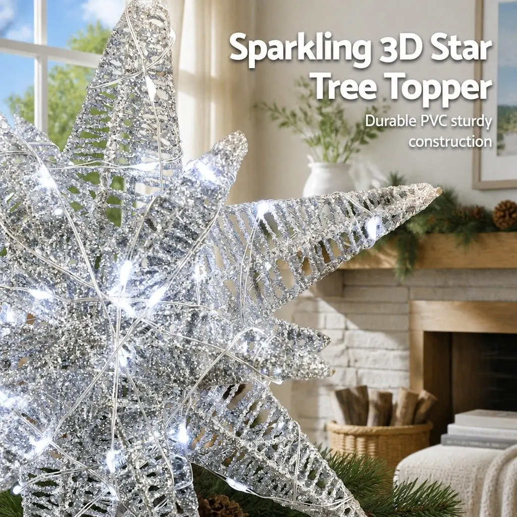 Christmas Tree Topper White 18x7x27cm LED Light Decoration with Timer Indoor Outdoor