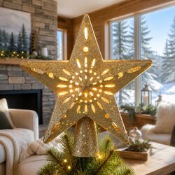 Gold Snowflake Projector Star Topper for Christmas Trees