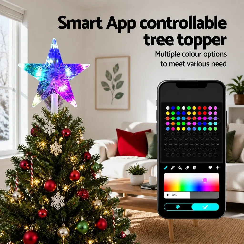 Christmas Tree Topper Star Multi-colour 21cm RGB LED App Control 80 Modes