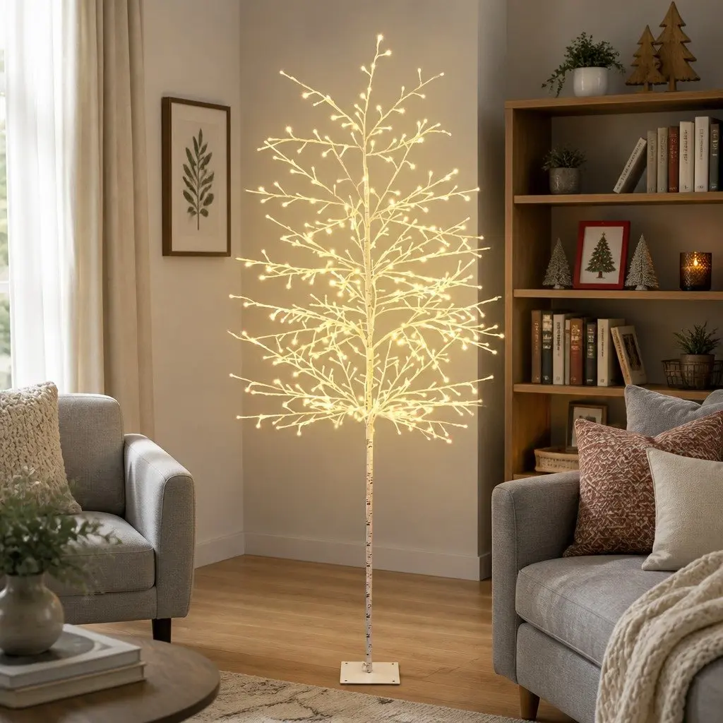 Solar LED Christmas Tree Warm White 7FT Pre-lit Indoor Outdoor Decoration