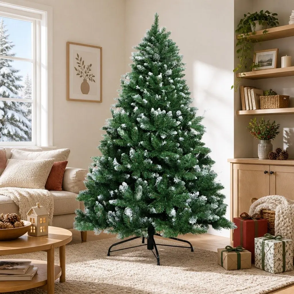 Christmas Tree Snowy Green 1.8m 650 PVC Tips Faux Fir Holiday Decoration