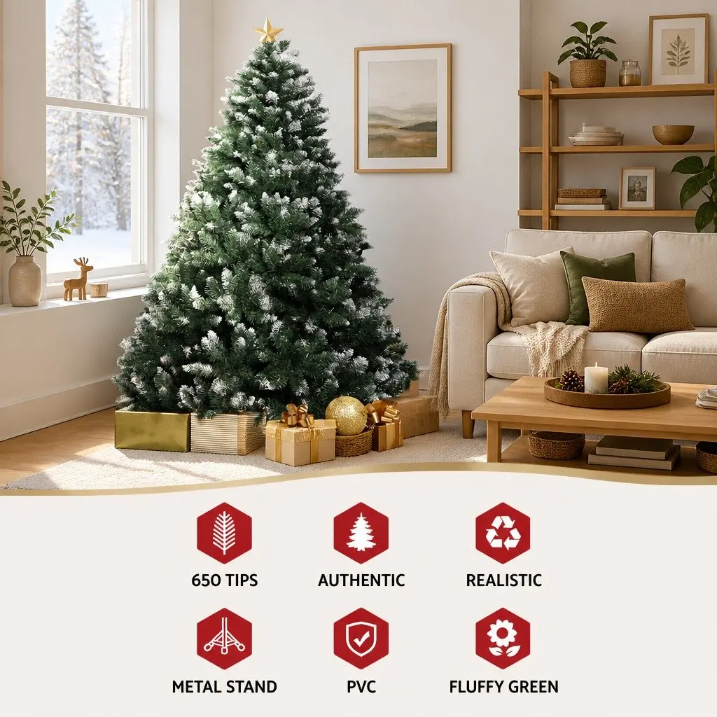 Christmas Tree Snowy Green 1.8m 650 PVC Tips Faux Fir Holiday Decoration