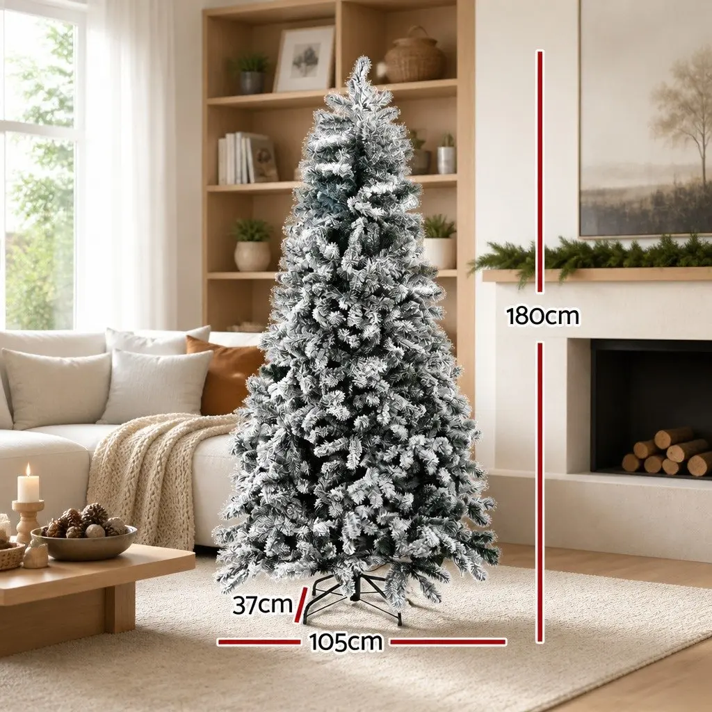 Christmas Tree Green 1.8m Pre-Lit LED Snow Flocked 8 Light Modes