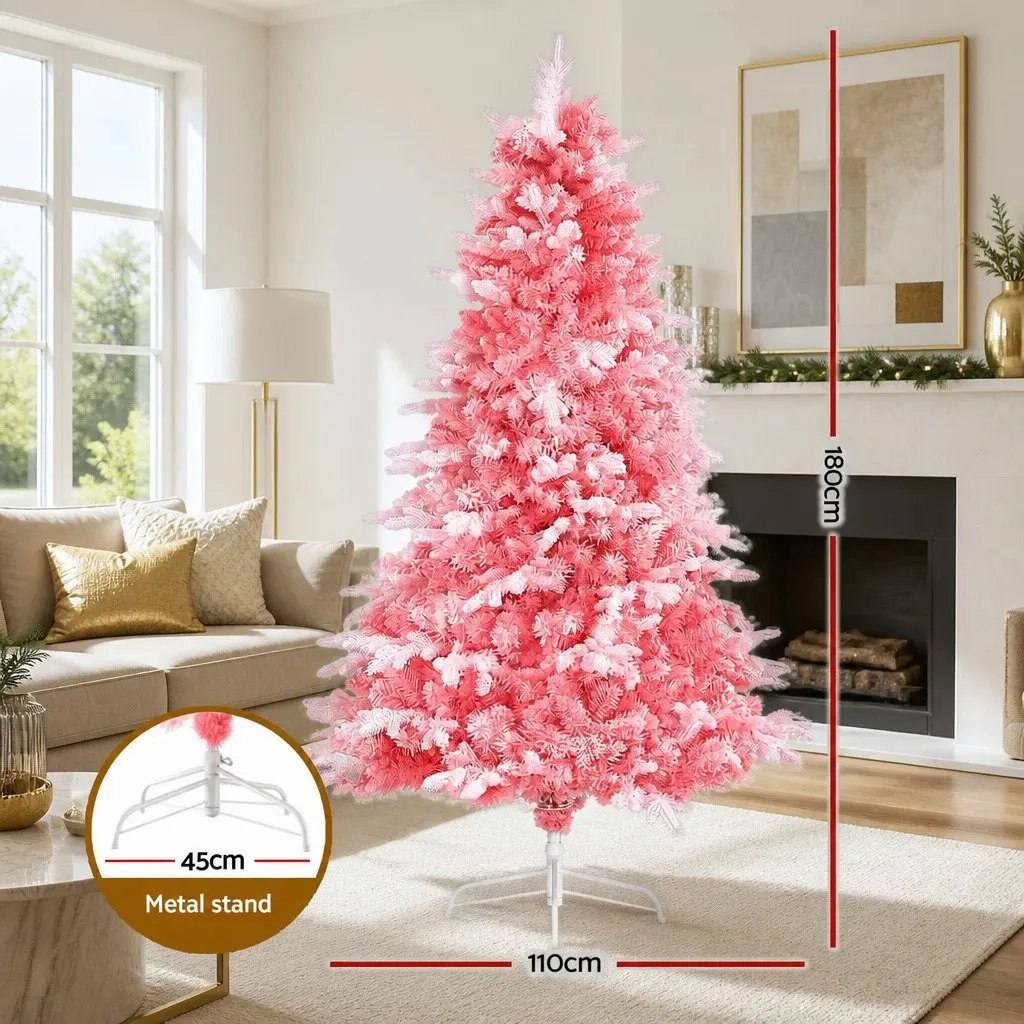Christmas Tree Pink 1.8m Snow Flocked with White Tips for Party Home Decor