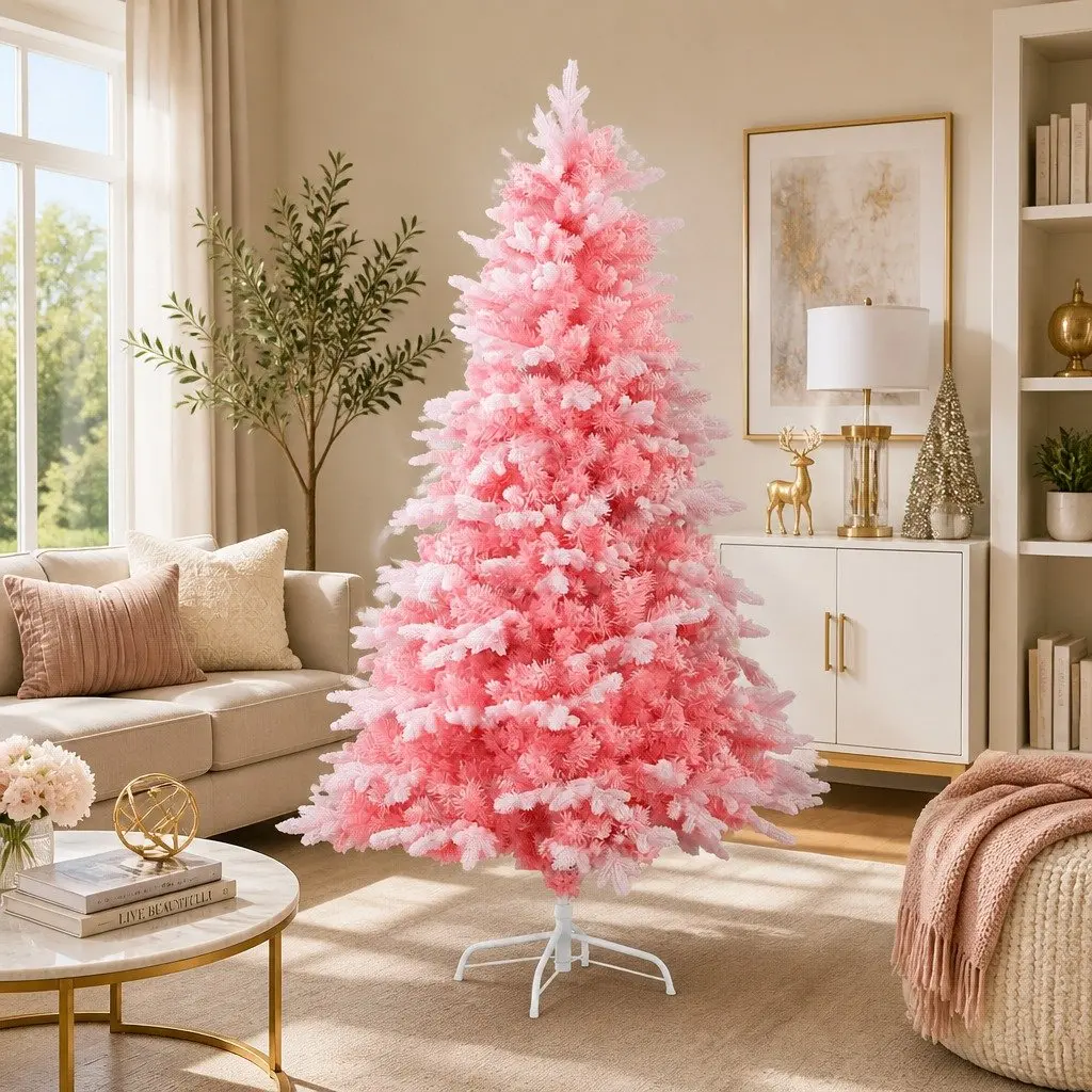 Christmas Tree Pink 1.8m Snow Flocked with White Tips for Party Home Decor
