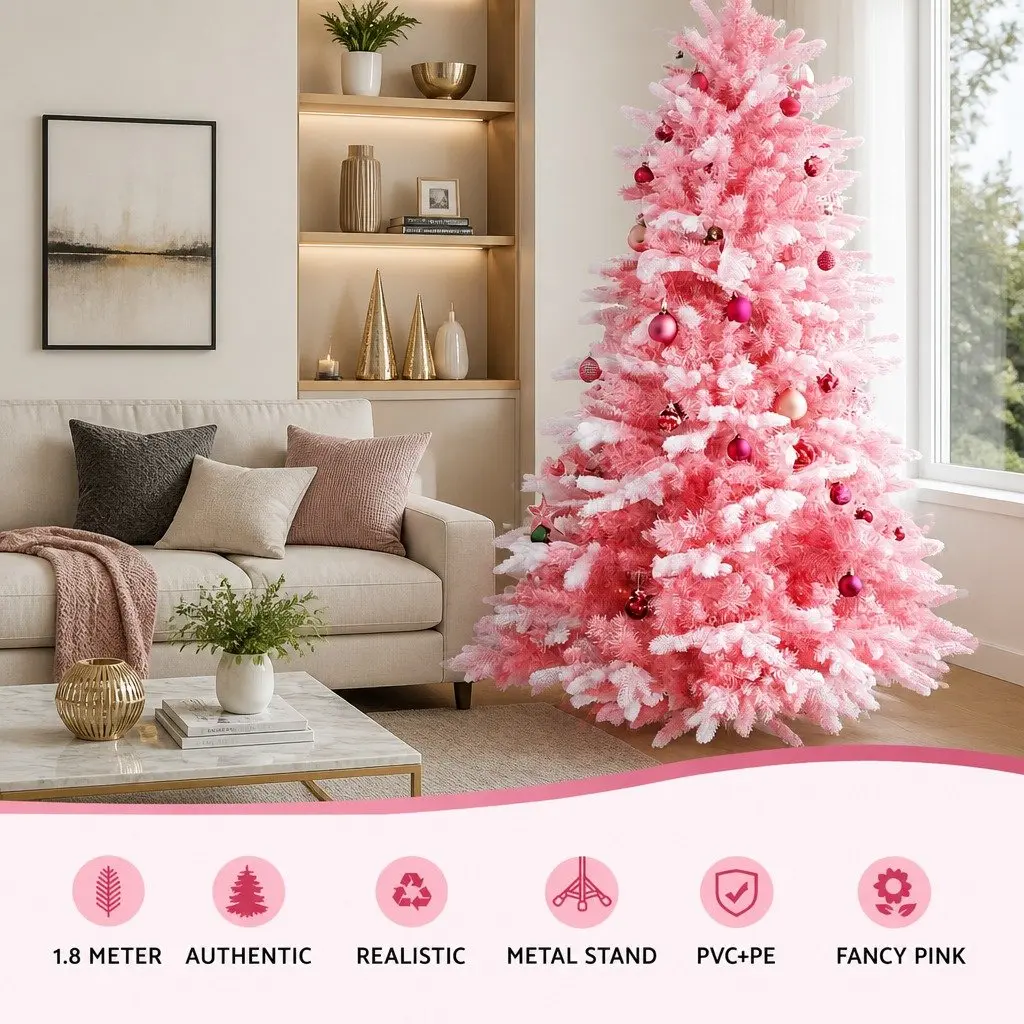 Christmas Tree Pink 1.8m Snow Flocked with White Tips for Party Home Decor