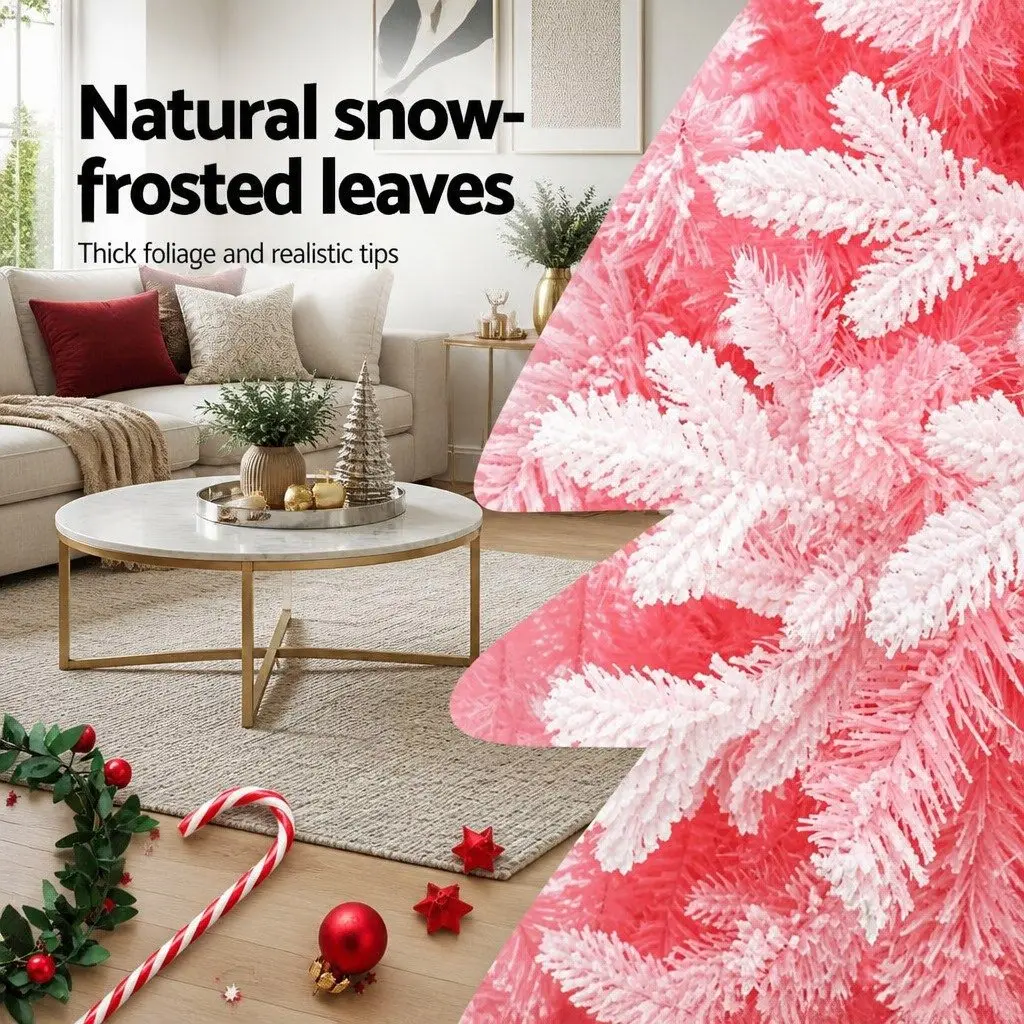 Christmas Tree Pink 1.8m Snow Flocked with White Tips for Party Home Decor