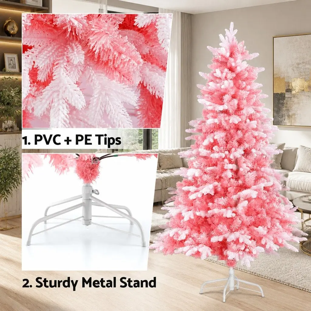 Christmas Tree Pink 1.8m Snow Flocked with White Tips for Party Home Decor